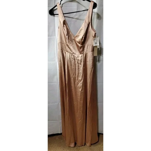 Galina Signature Womens Sz 10 Maxi Satin Dress Oyster Pink Nude Formal Slit NWT - Picture 2 of 9